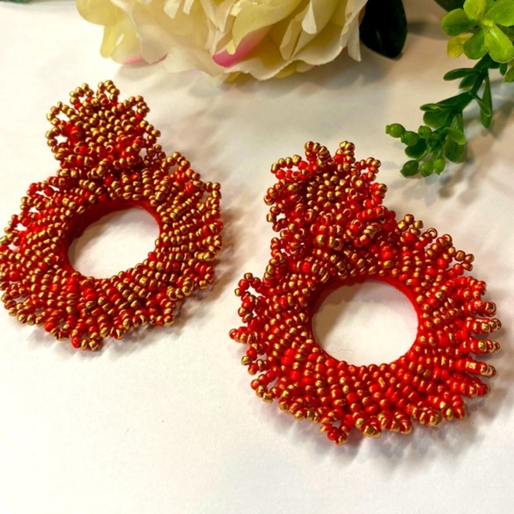 Red boho hand beaded earrings 🎉🎉HOST PICK🎉🎉